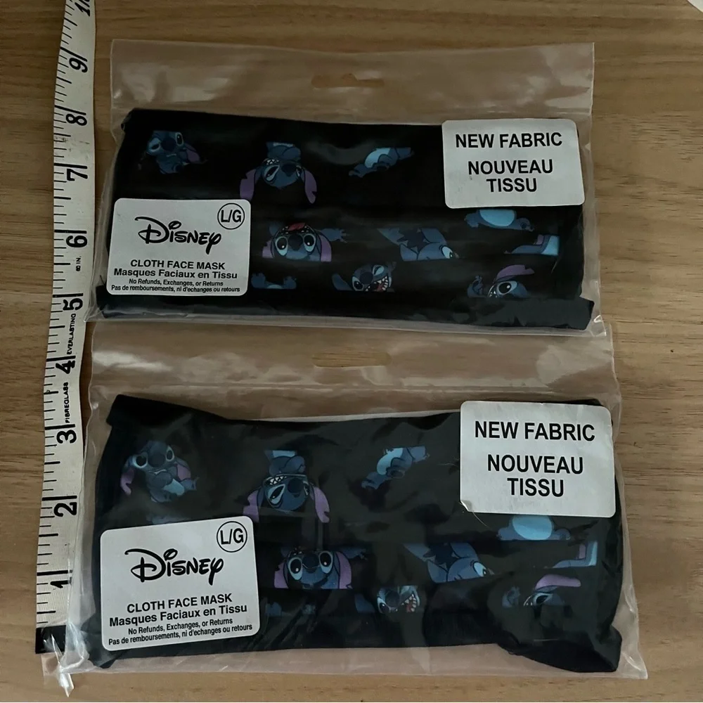 NEW Set of 2 STITCH Face Masks sz L Black Printed Disney